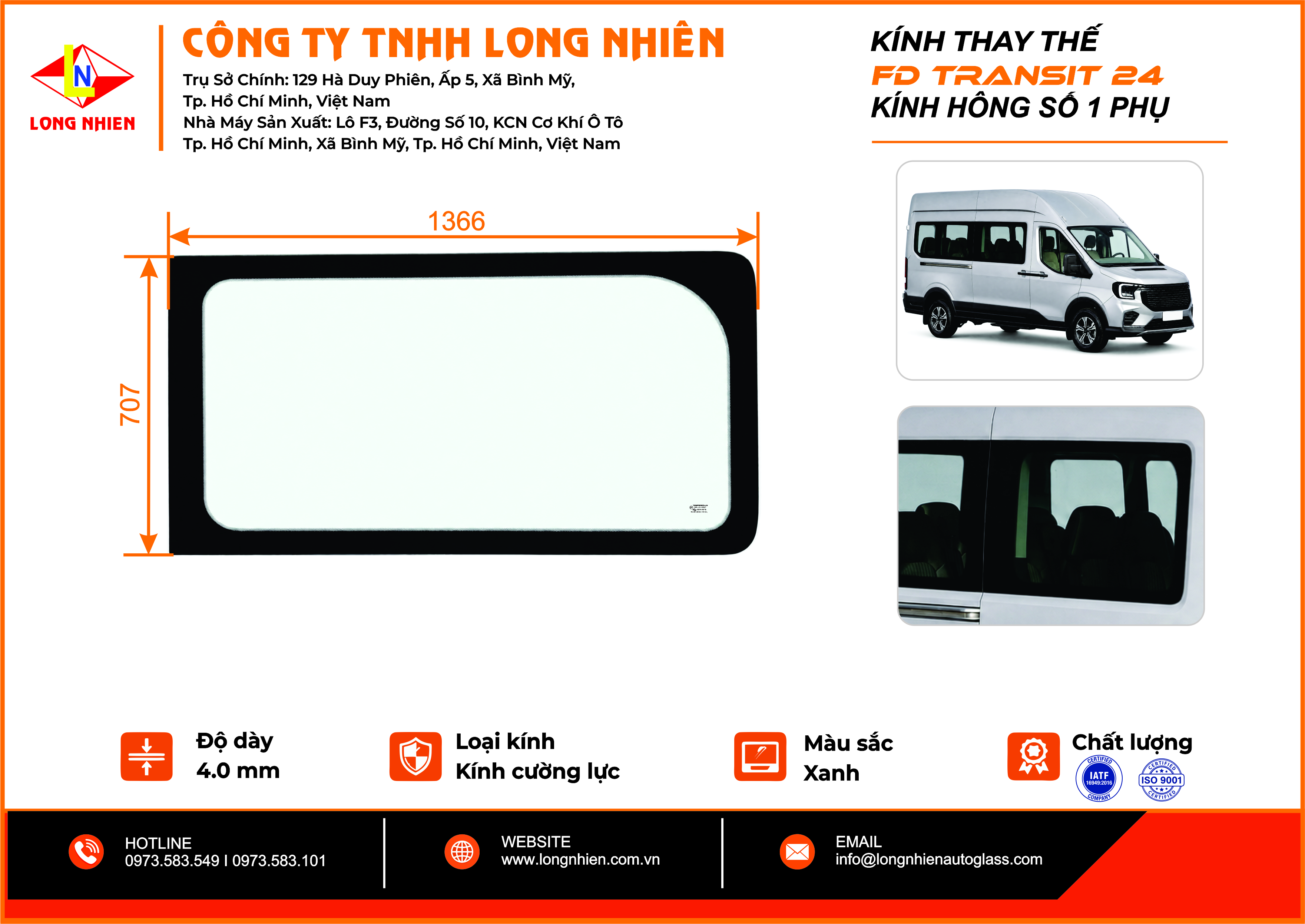 Ford Transit 2024 Kính hông số 1 (P)