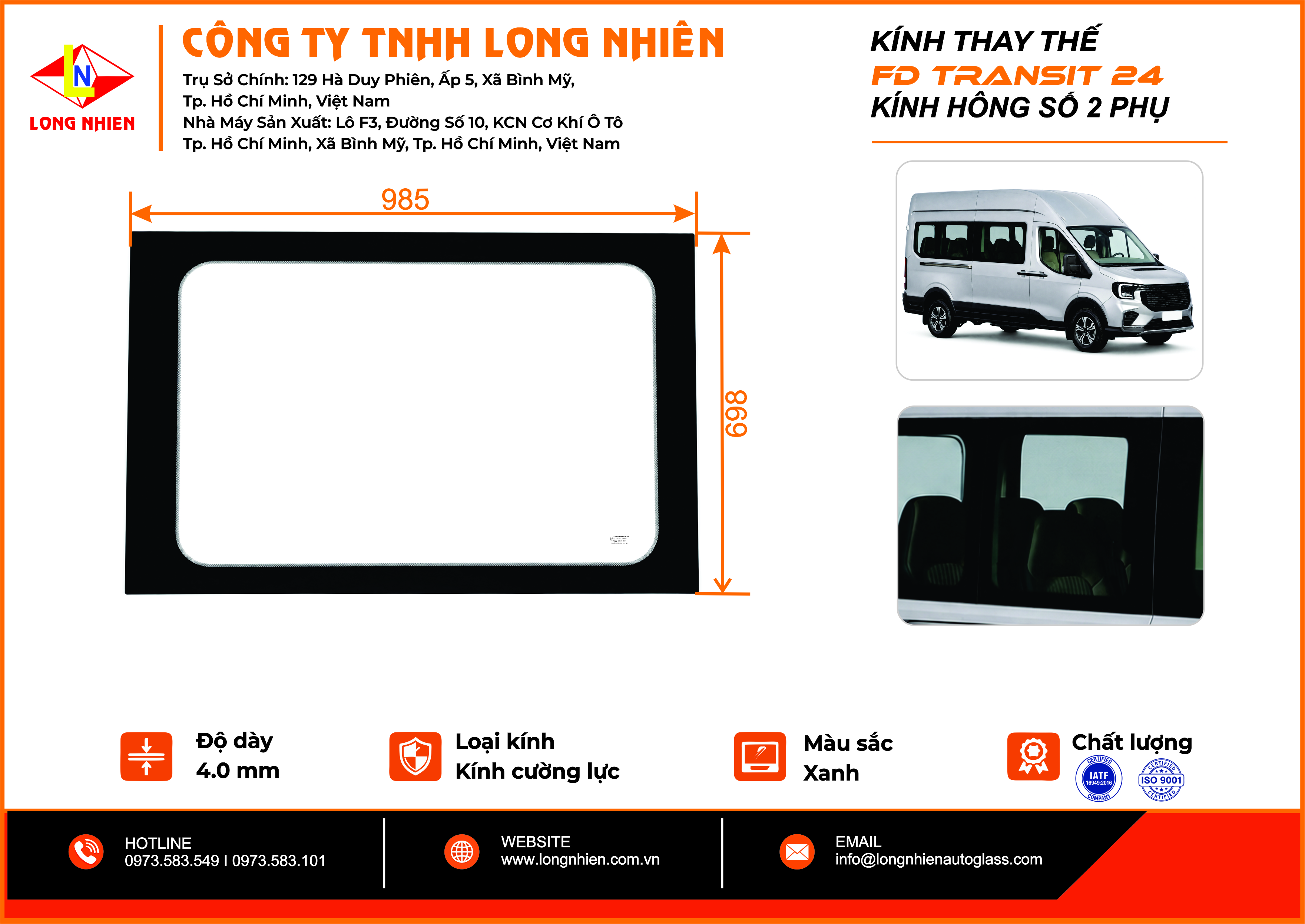Ford Transit 2024 Kính hông số 2 (P)