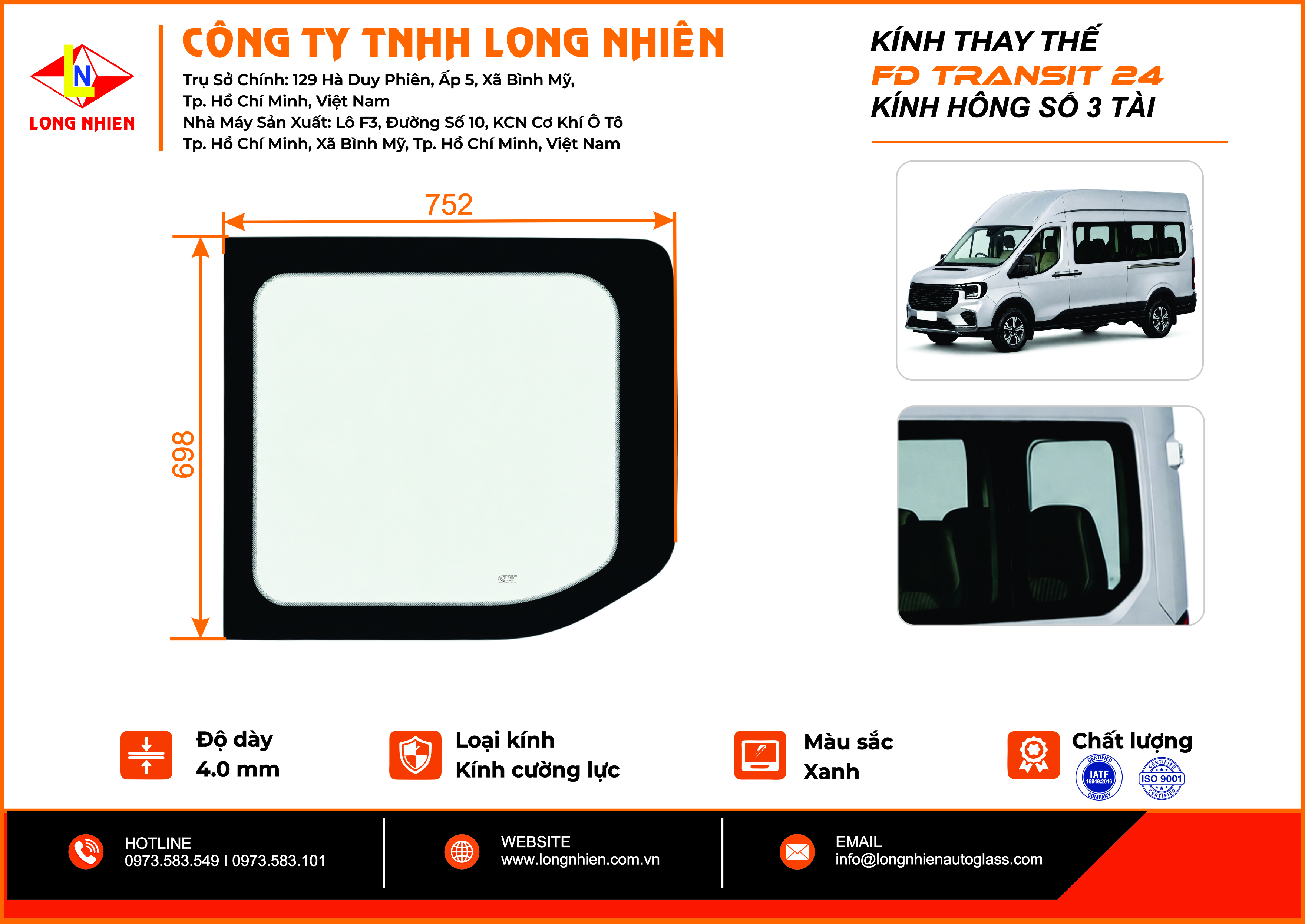Ford Transit 2024 Kính hông số 3 (T)