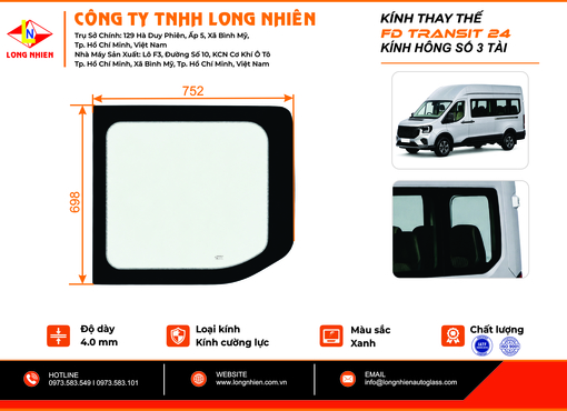 Ford Transit 2024 Kính hông số 3 (T)