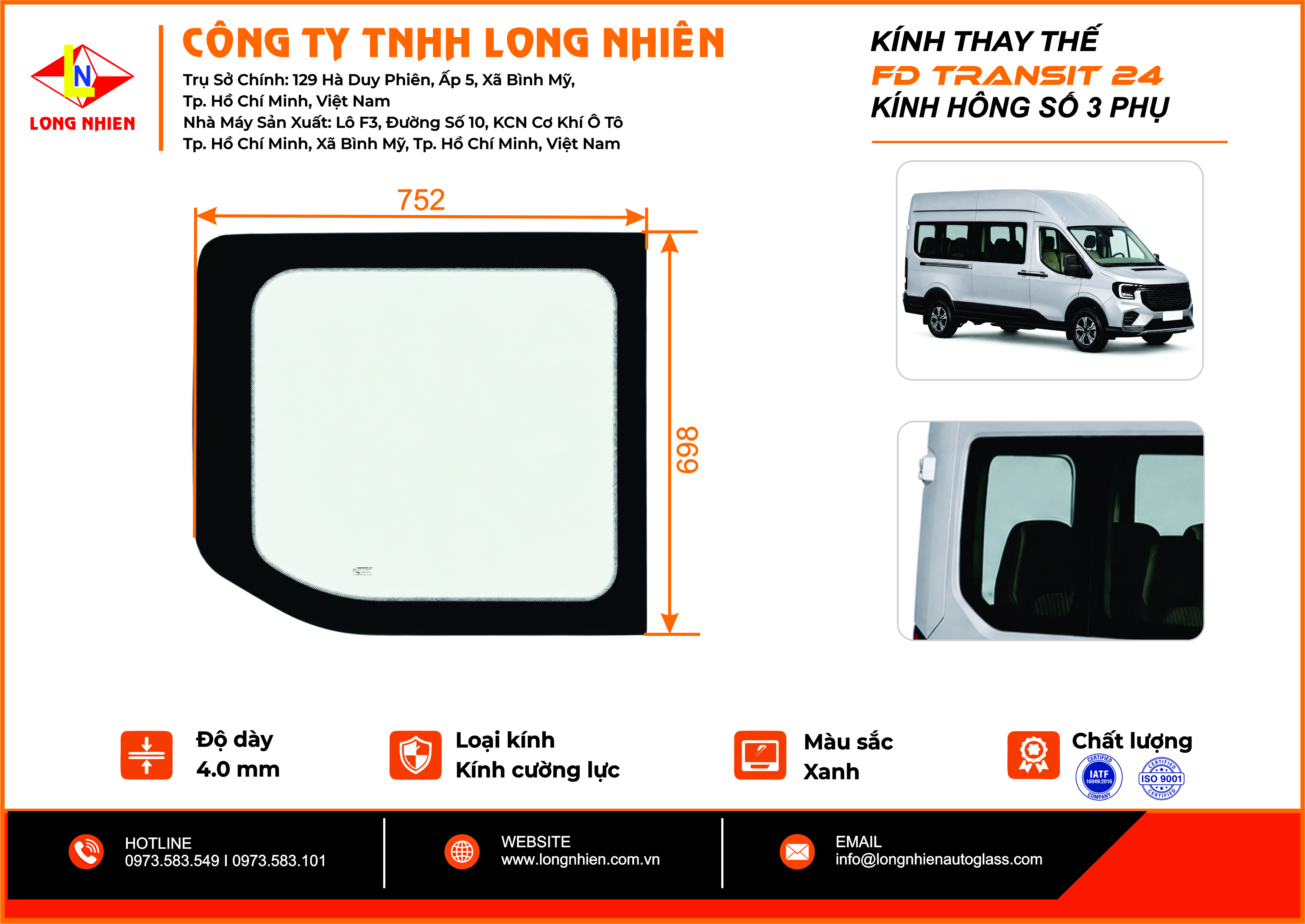Ford Transit 2024 Kính hông số 3 (P)