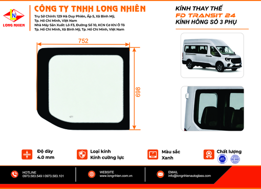 Ford Transit 2024 Kính hông số 3 (P)