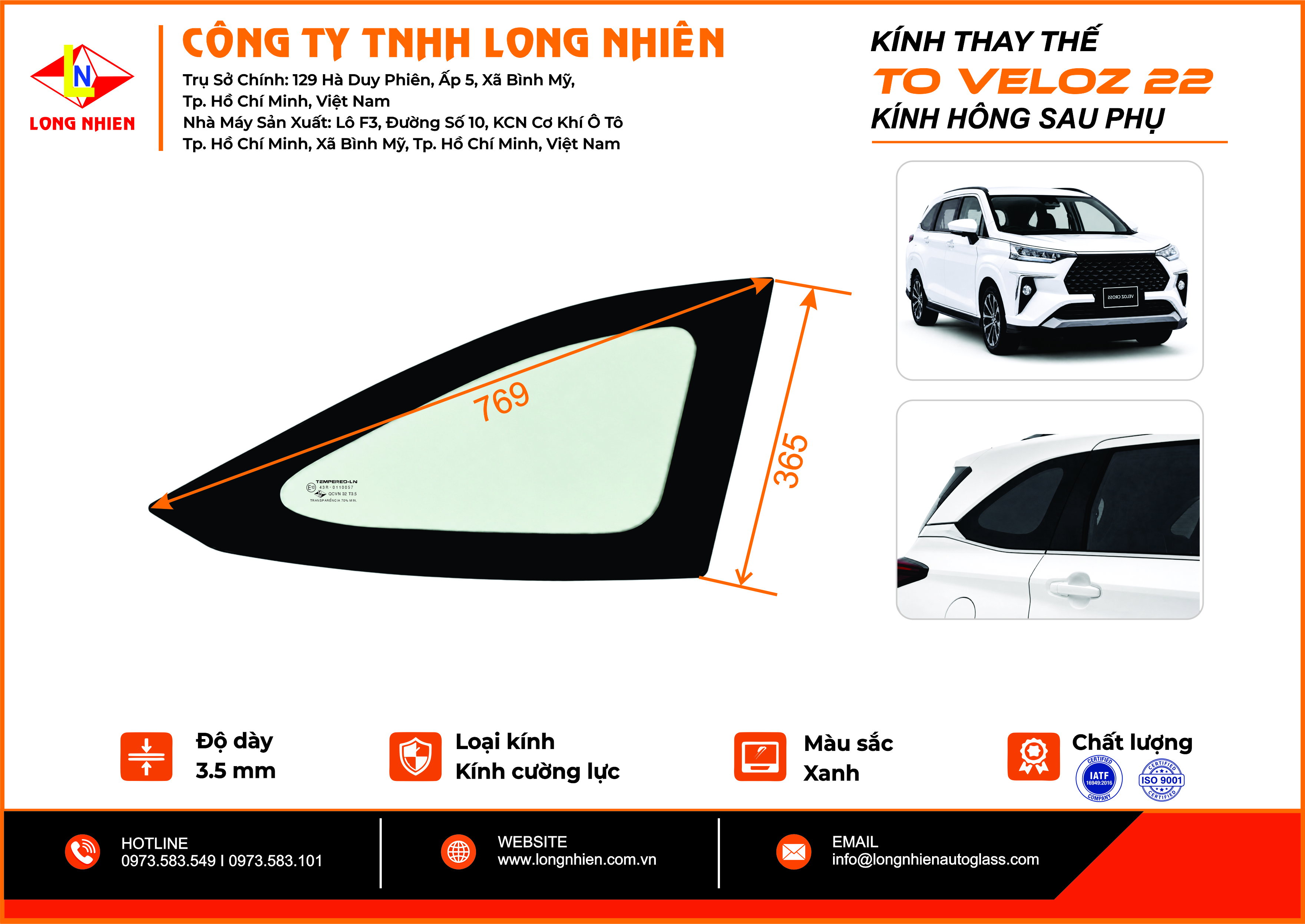 Toyota Veloz 2022 Kính hông sau (P)