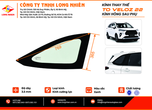 Toyota Veloz 2022 Kính hông sau (P)